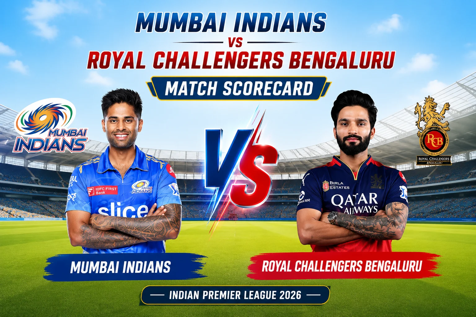 Mumbai Indians vs Royal Challengers Bengaluru Match Scorecard: Thrilling 2-Wicket IPL 2026 Finish